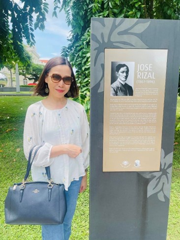 Beside Jose Rizal's historic marker on the grounds of the Asian Civilisations Museum, taken after attending the Manila Galleon International Conference last March 2024.