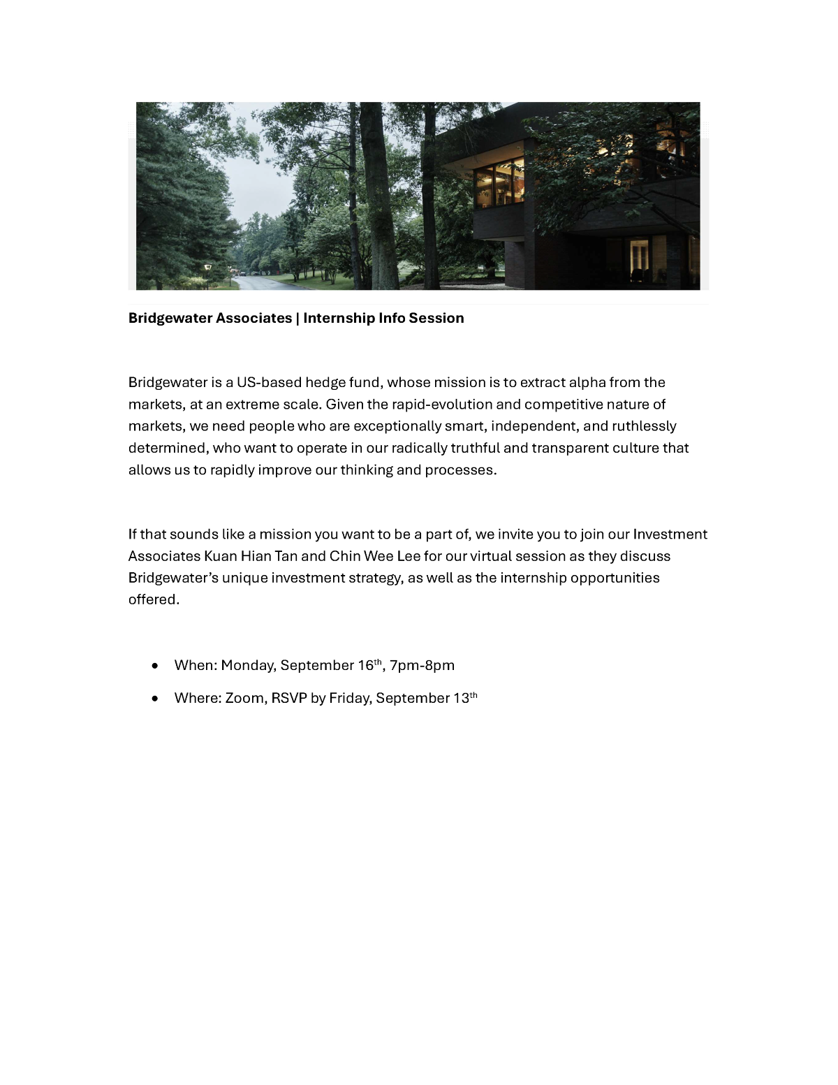 Bridgewater Associates Internship Info Session EDM image