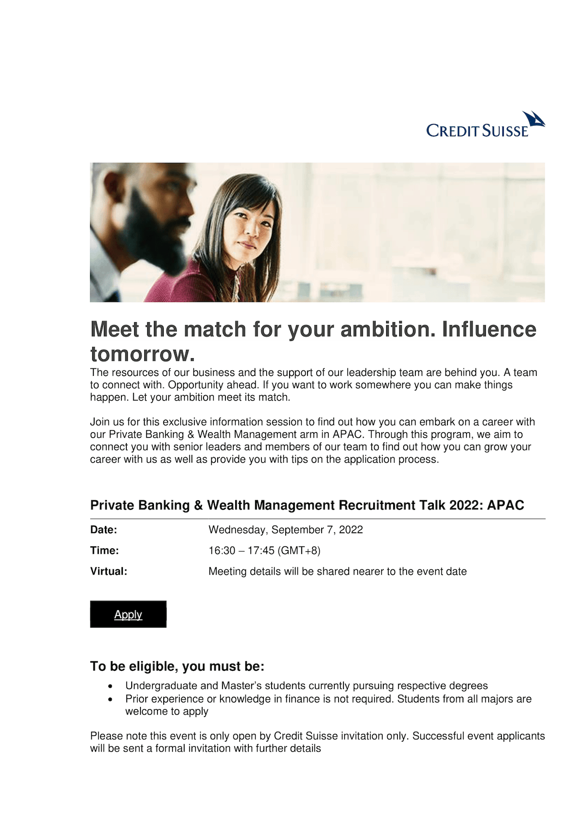 Private Banking & Wealth Management Recruitment Talk 2022 NUS Centre