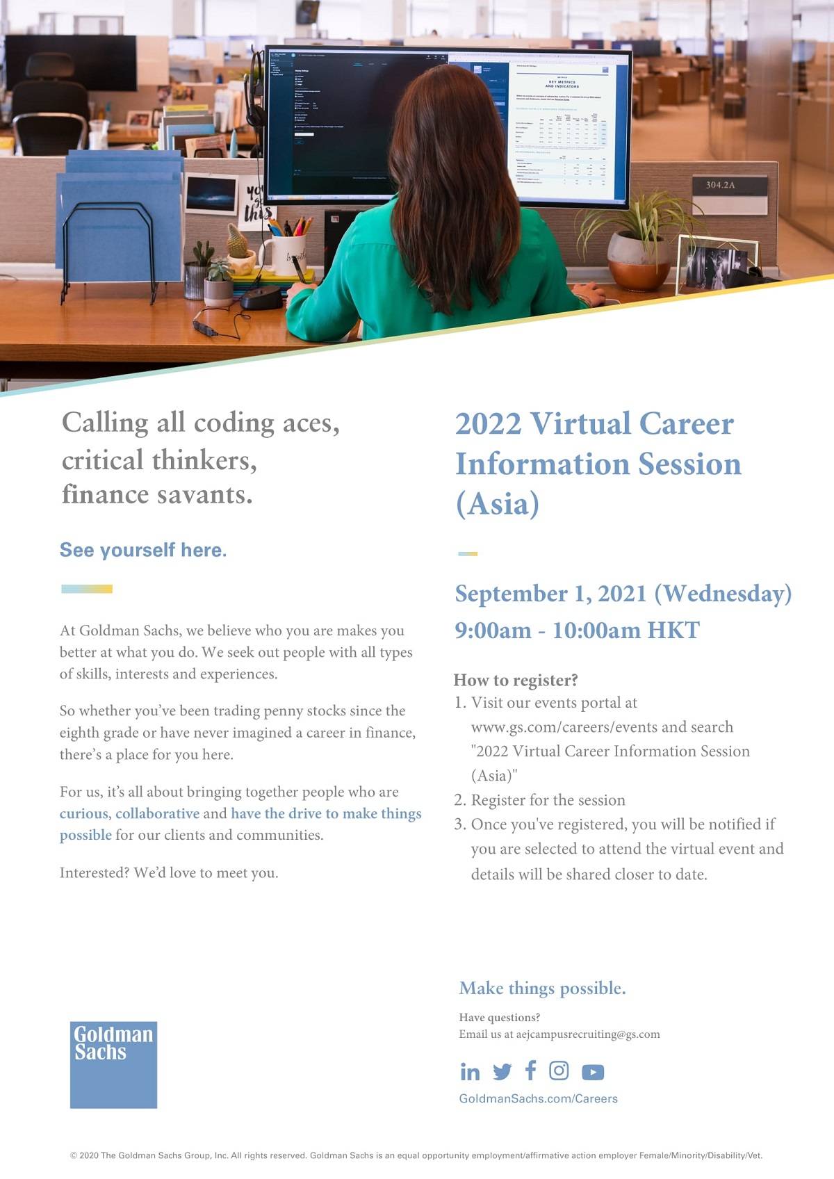 Goldman Sachs 2022 Virtual Career Information Session NUS Centre for