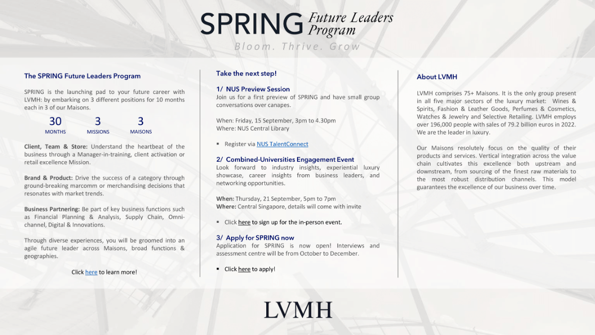 LVMH Internship Graduate Program