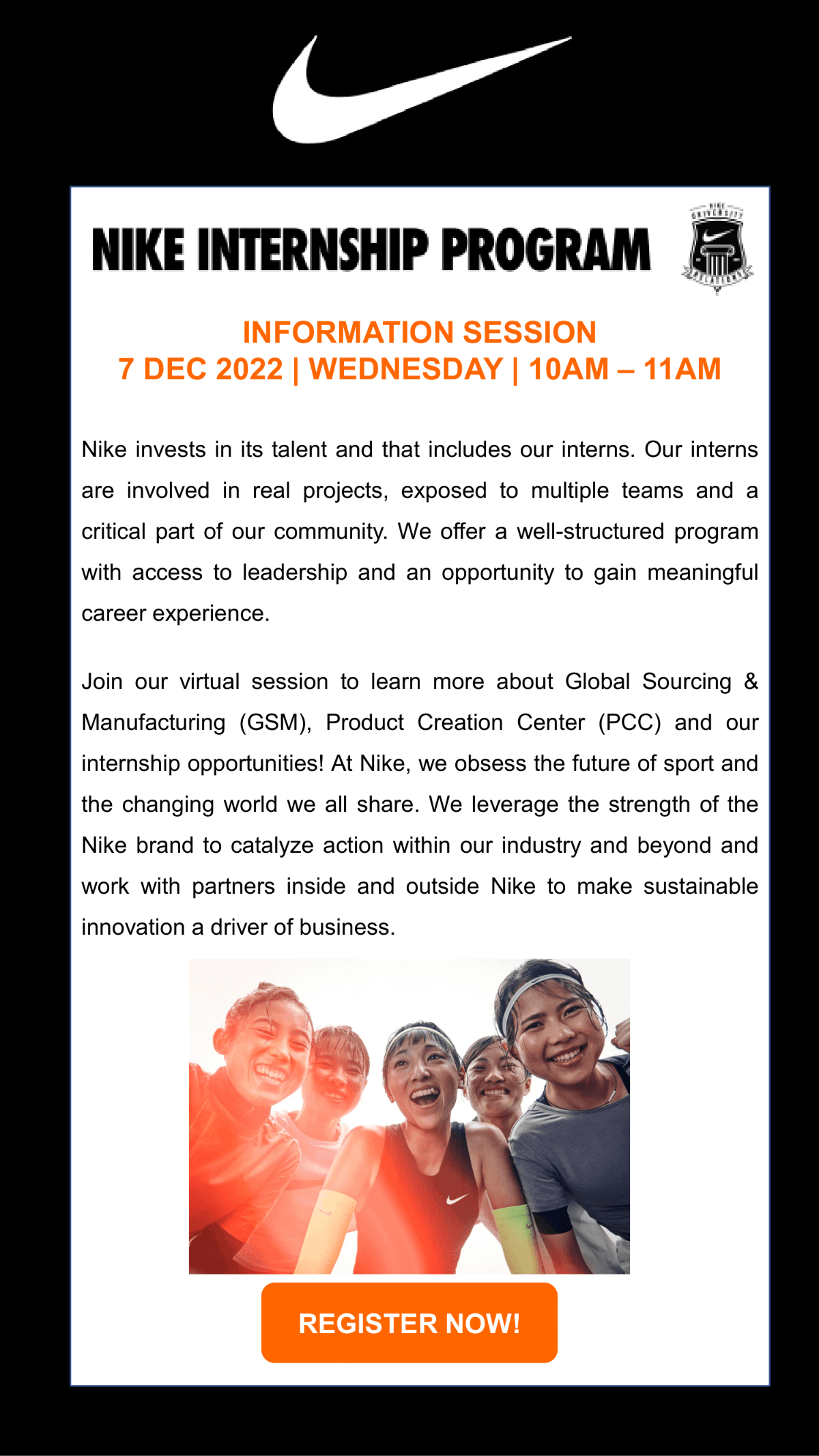 Of later Interessant combineren Nike Virtual Information Session 2022 - NUS Centre for Future-ready  Graduates