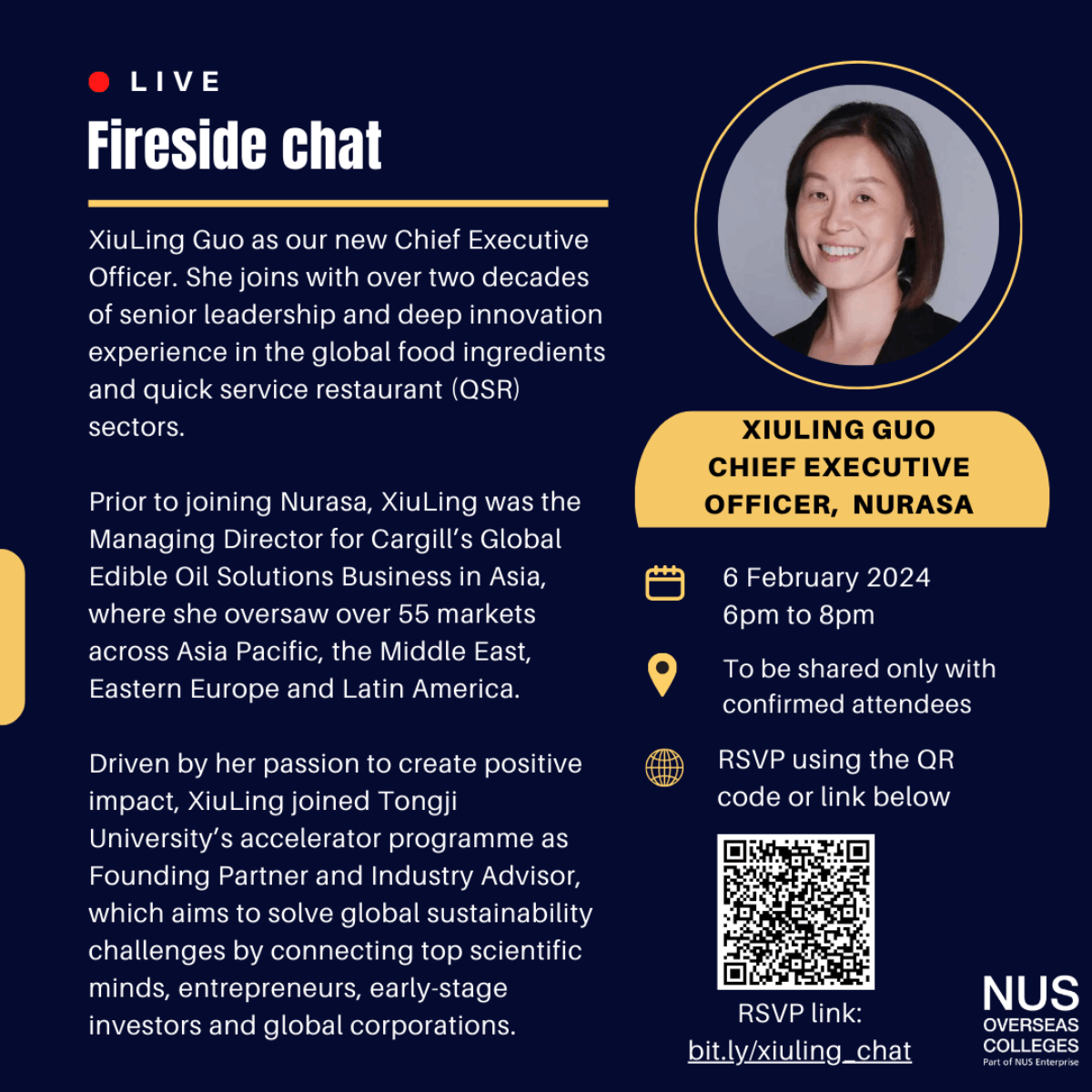 Fireside chat with Xiuling Guo, Nurasa - NUS Centre for Future-ready ...