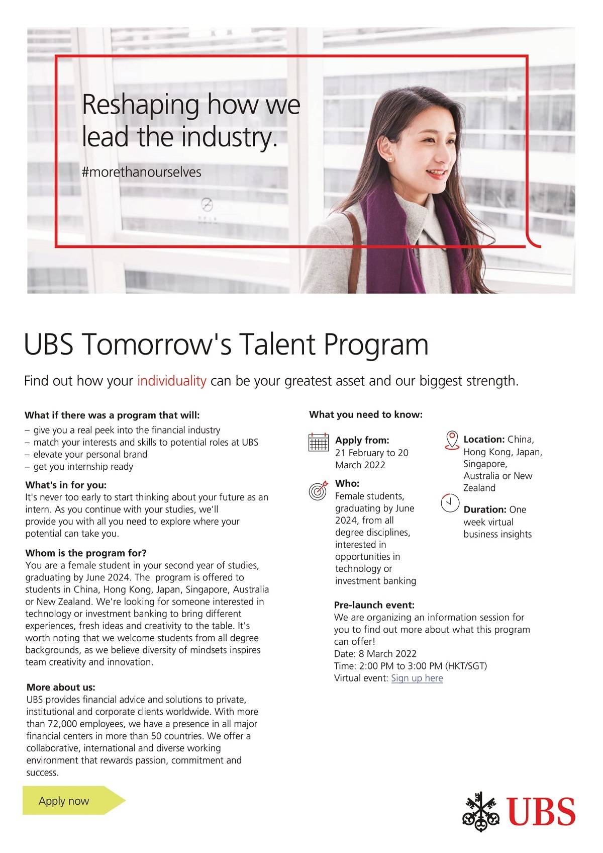 UBS Tomorrow's Talent Program NUS Centre for Futureready Graduates