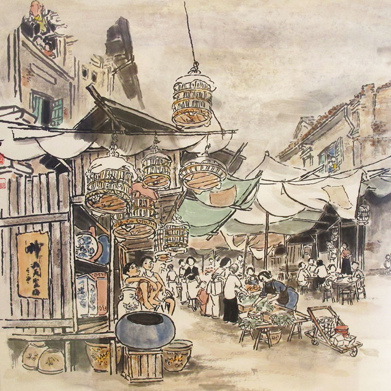 painting of old Singapore street